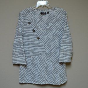 Onque V-neck Grey/White Stripped Blouse - Size L